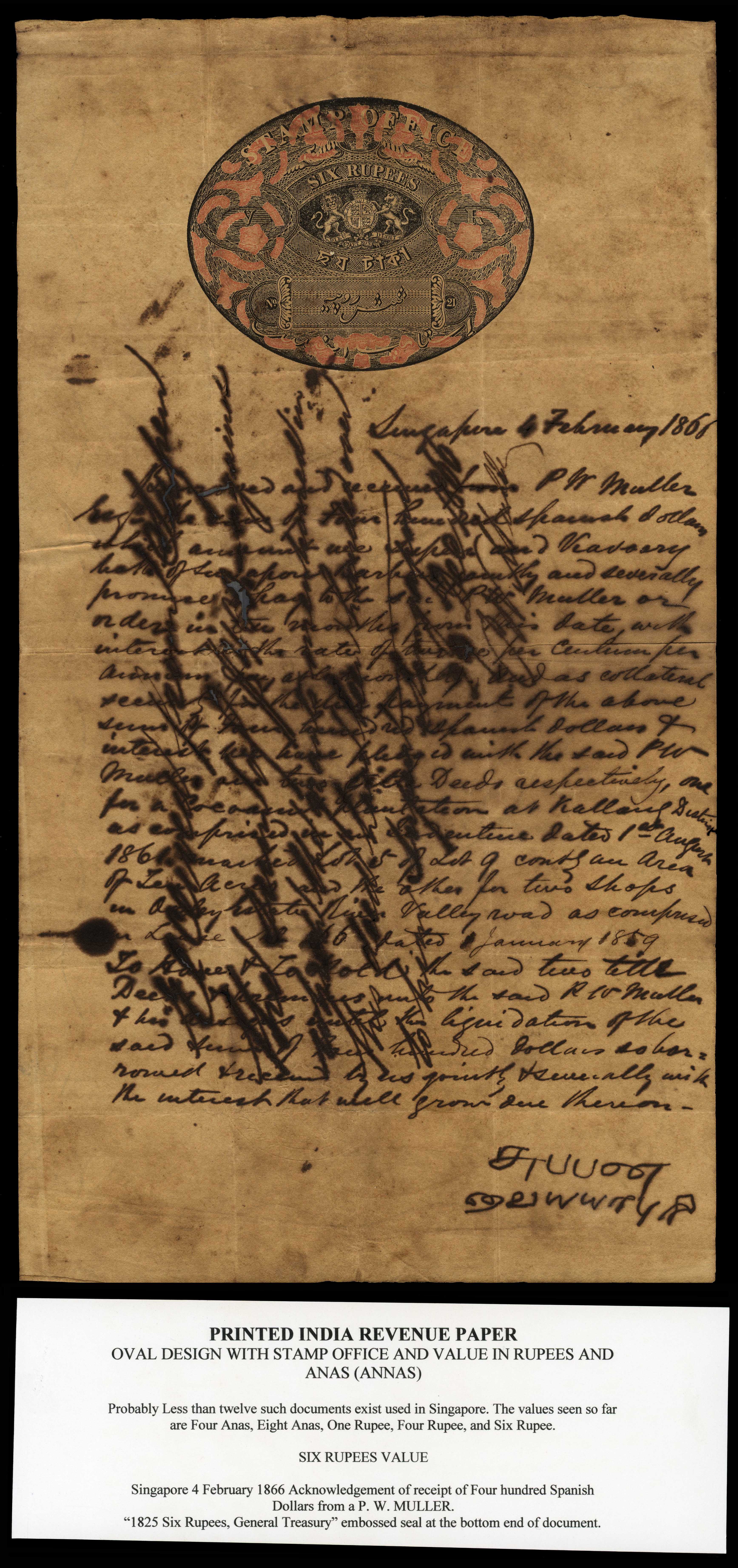 Singapore Revenue 1866 use of Indian Revenue Paper