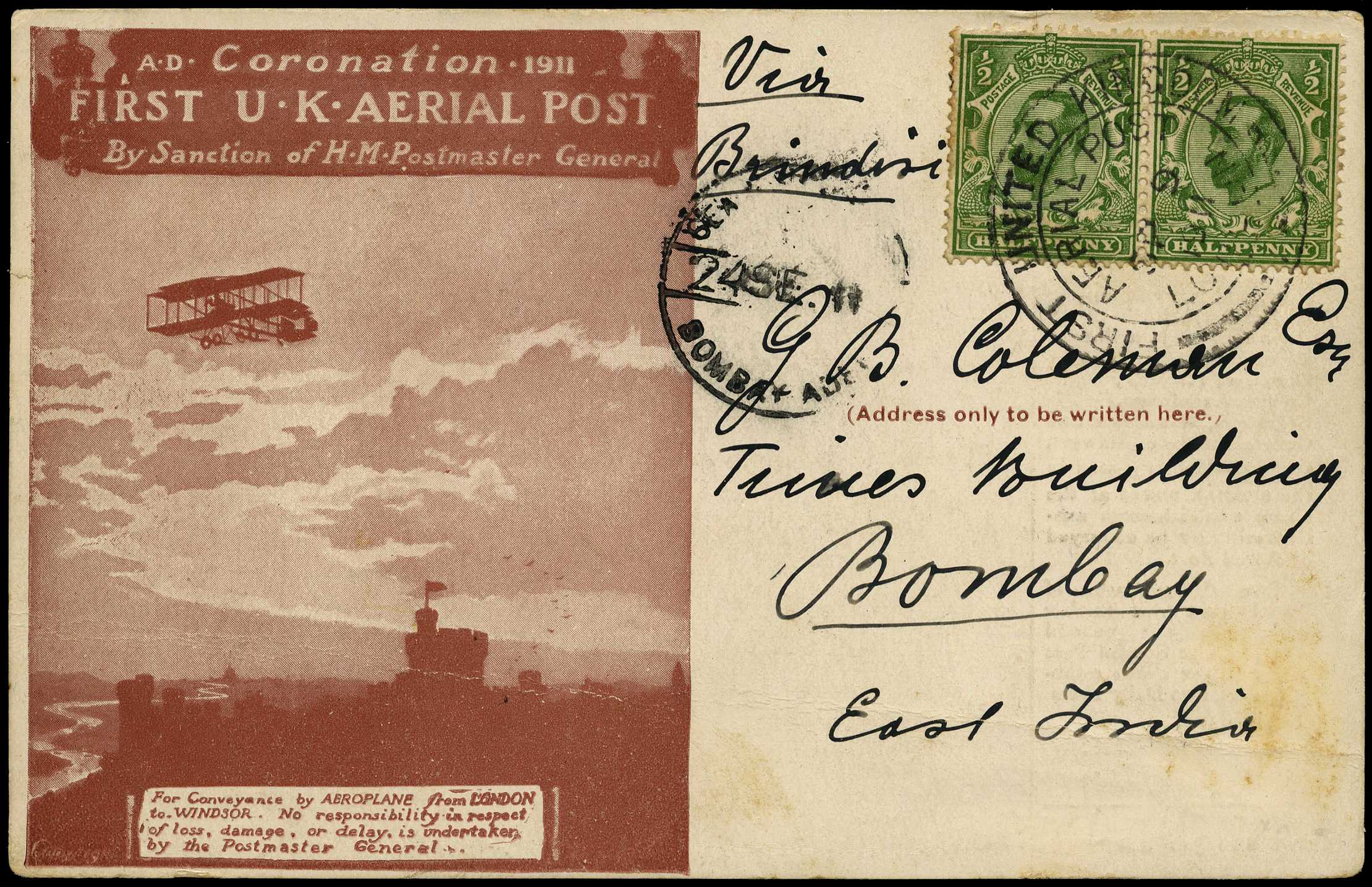 1911 FIRST U.K. AERIAL POST:...
