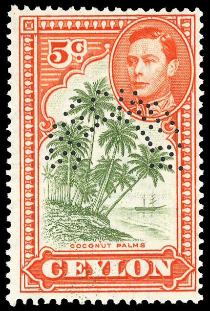 Ceylon SG 387fas Apostrophe flaw perf SPECIMEN