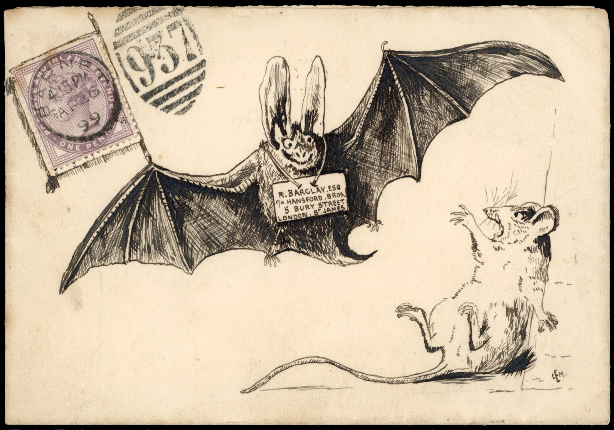 Great Britain 1899 illustrated cover of a bat
