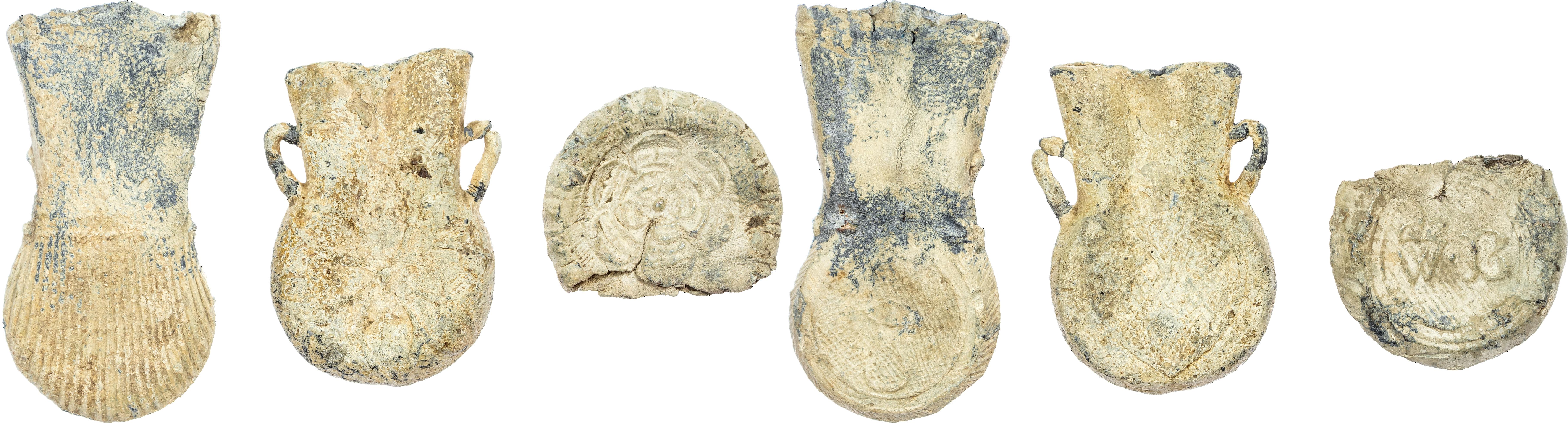 Medieval (c. 1350‑1538) Pilgrim’s Ampulla, lead (x3).
