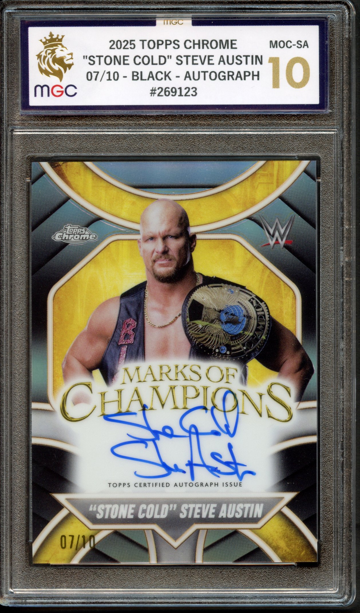 2025 TOPPS CHROME WWE STONE COLD 07/10 BLACK AUTO #269123
