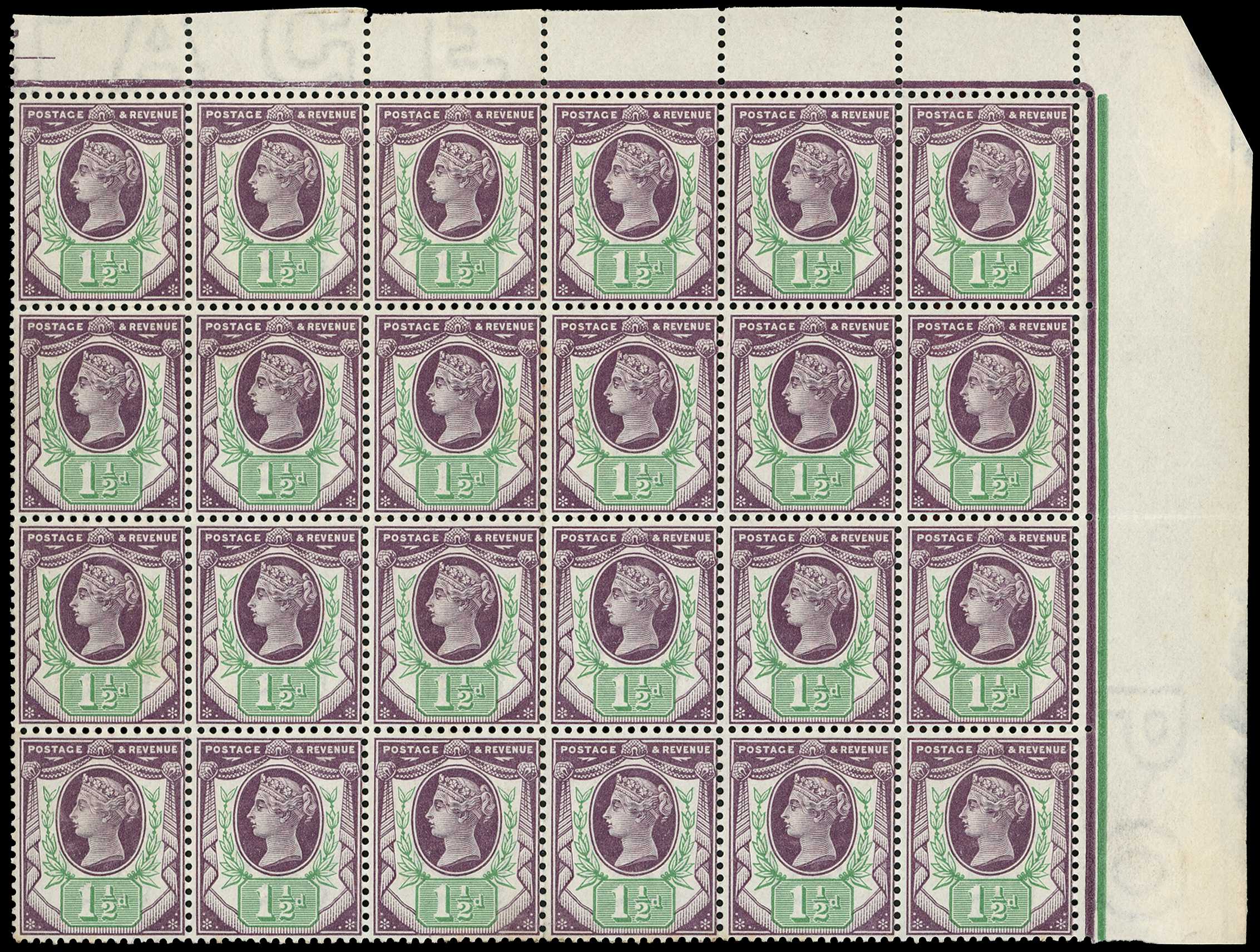 1887-92 1½d dull purple & pale green top...
