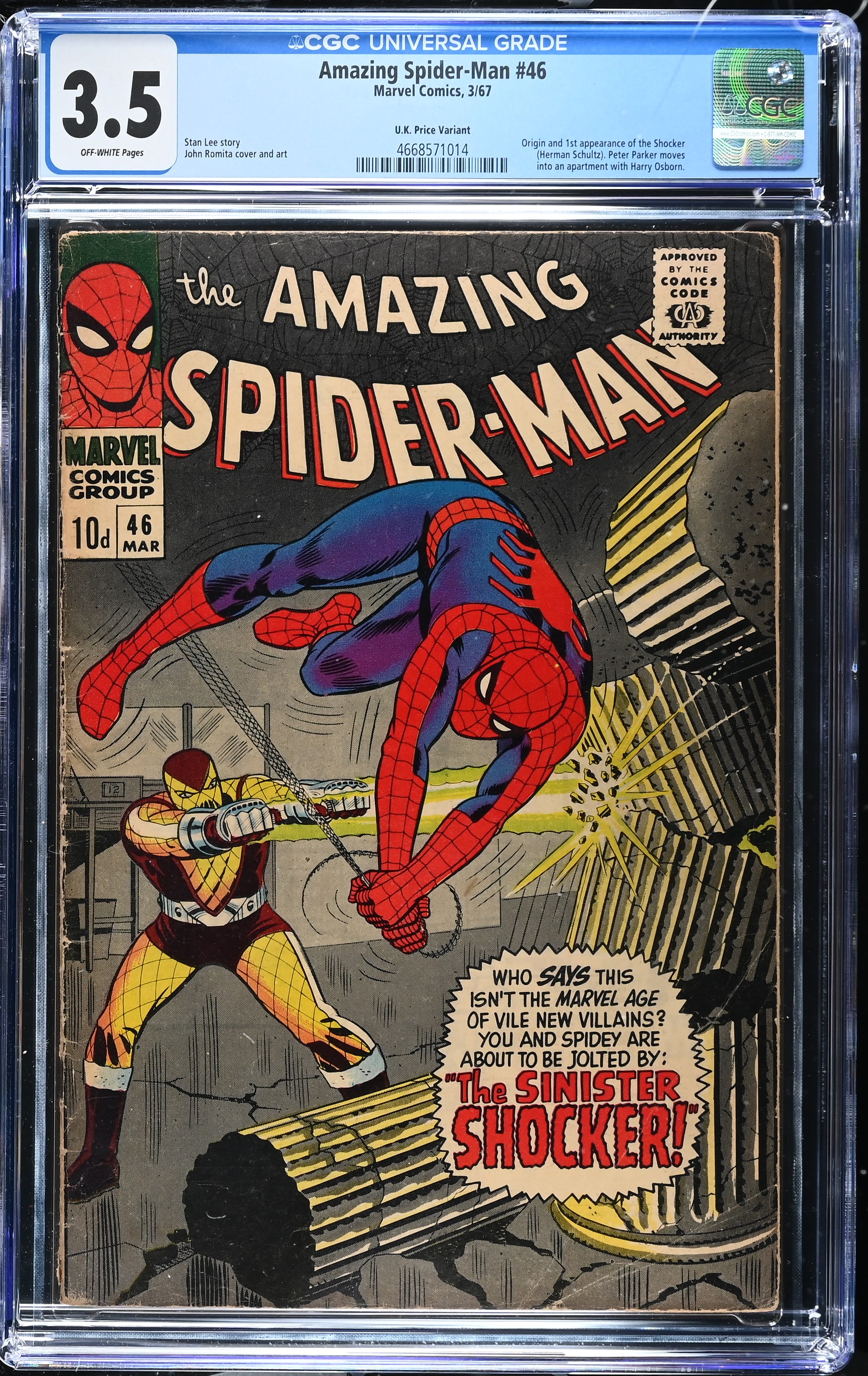 Amazing Spider-Man #46 CGC 3.5 1st Appearance and Origin of Shocker UK Edition (Marvel Comics, 1967) Off-White Pages