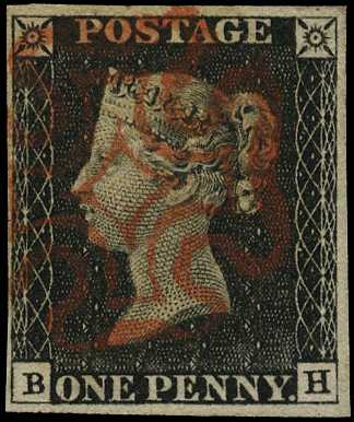 1840 1d black Plate 3 (BH), four close to...