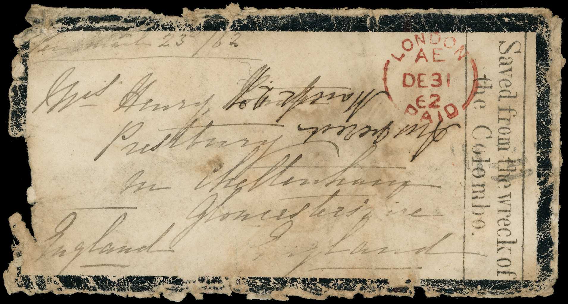 DISASTER MAIL: 1862 mourning envelope...
