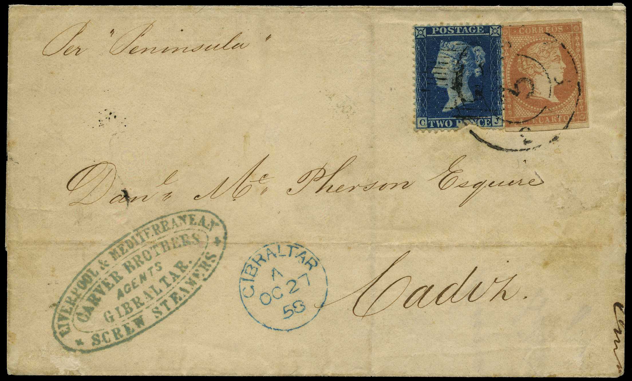 GB Used in Gibraltar. 1858 entire to...