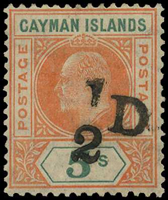 1907 ½d on 5s. salmon and green handstamped...