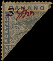 1897 3c on half of 5c blue, the Kuala Lipis manuscript provisional, divided diagonally; an o.g. example, stained and toned,...