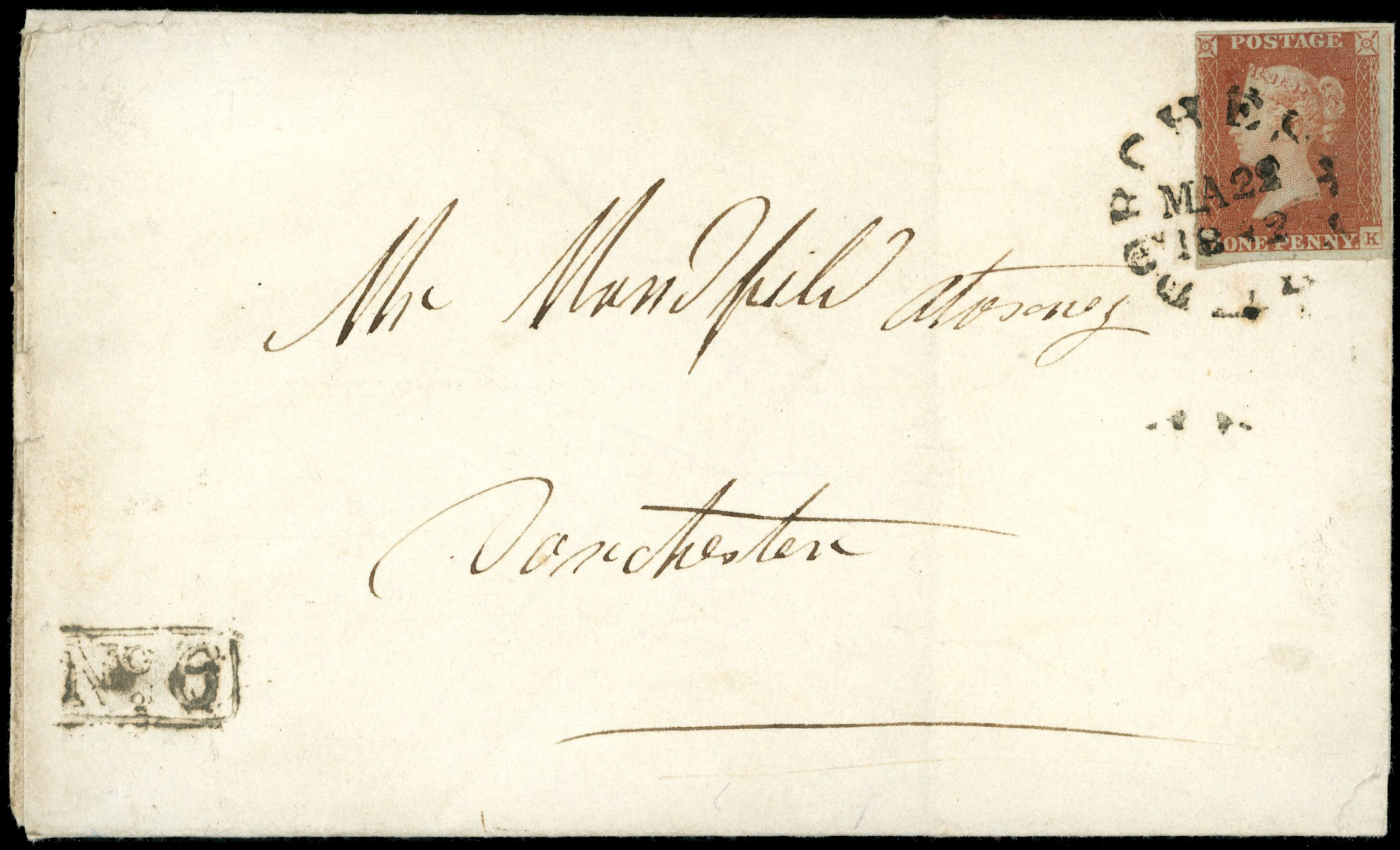 1841 1d Red-brown (EK). Entire Dorchester (small type 22.5mm) ‘Wessex’ datestamp