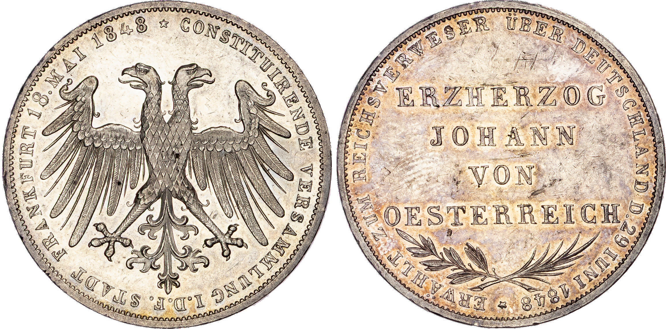 Germany, Frankfurt, silver 2 Gulden, 1848