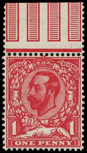 1911 1d carmine on thick chalk-surfaced...