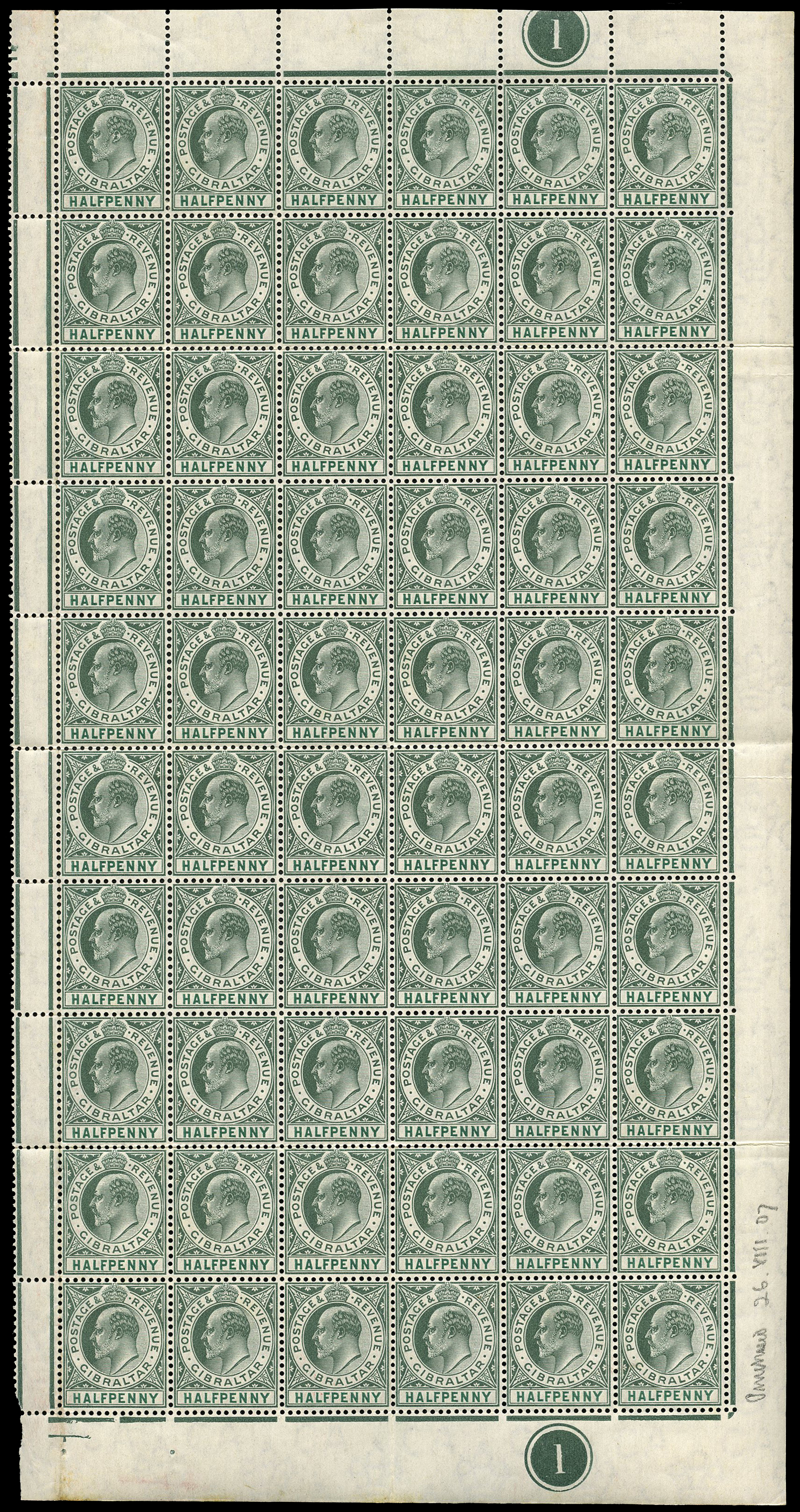 1904 ½d dull and bright green right pane of...