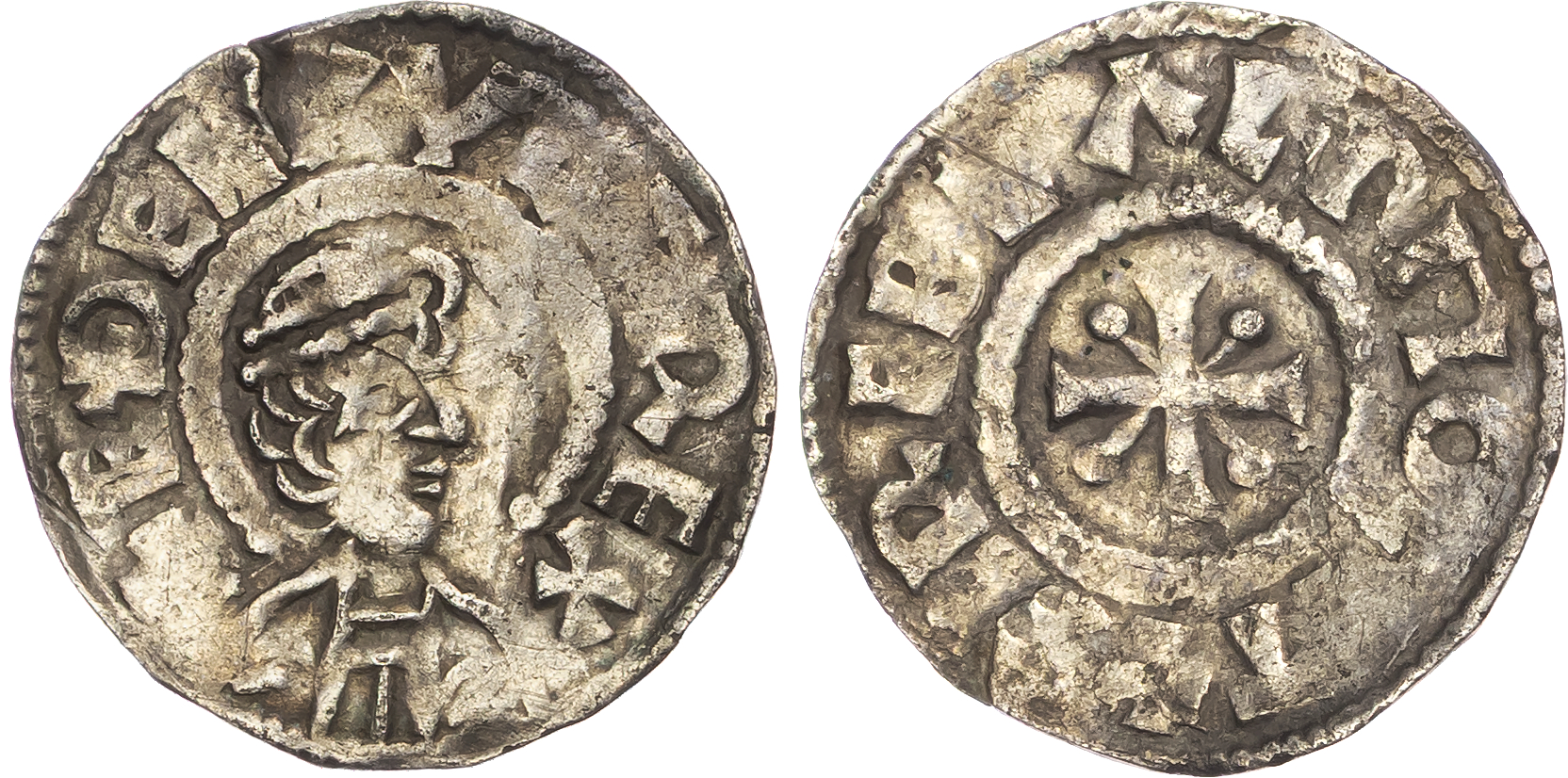 Kings of Wessex, Aethelwulf (839-858), AR Penny, Phase II (c. 843-848?), Canterbury mint, Herebeald as moneyer.