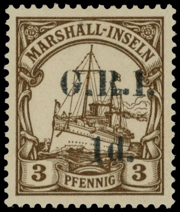 1914 1d on 3pfg brown (setting 2, position...