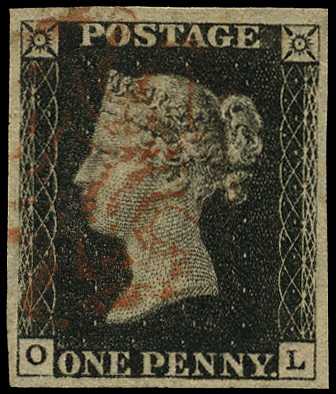 1840 1d black Plate 5 (OL), four good...