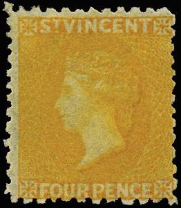 ST VINCENT SG 12 1869 4d YELLOW NO WMK LPOG