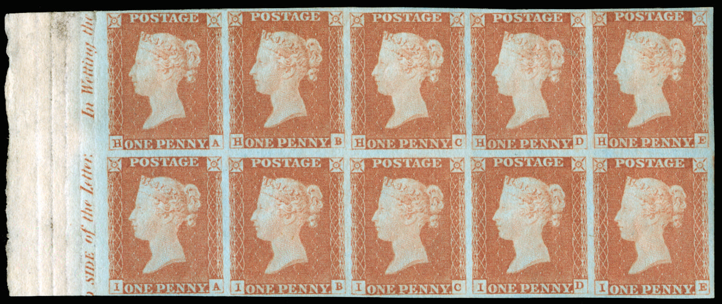 1841 1d red-brown Plate 75. Very fine and fresh unmounted o.g. left hand marginal block of ten lettered…