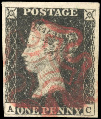 1840 1d Black Pl.6. Used Aberdeen ruby MC (AC)