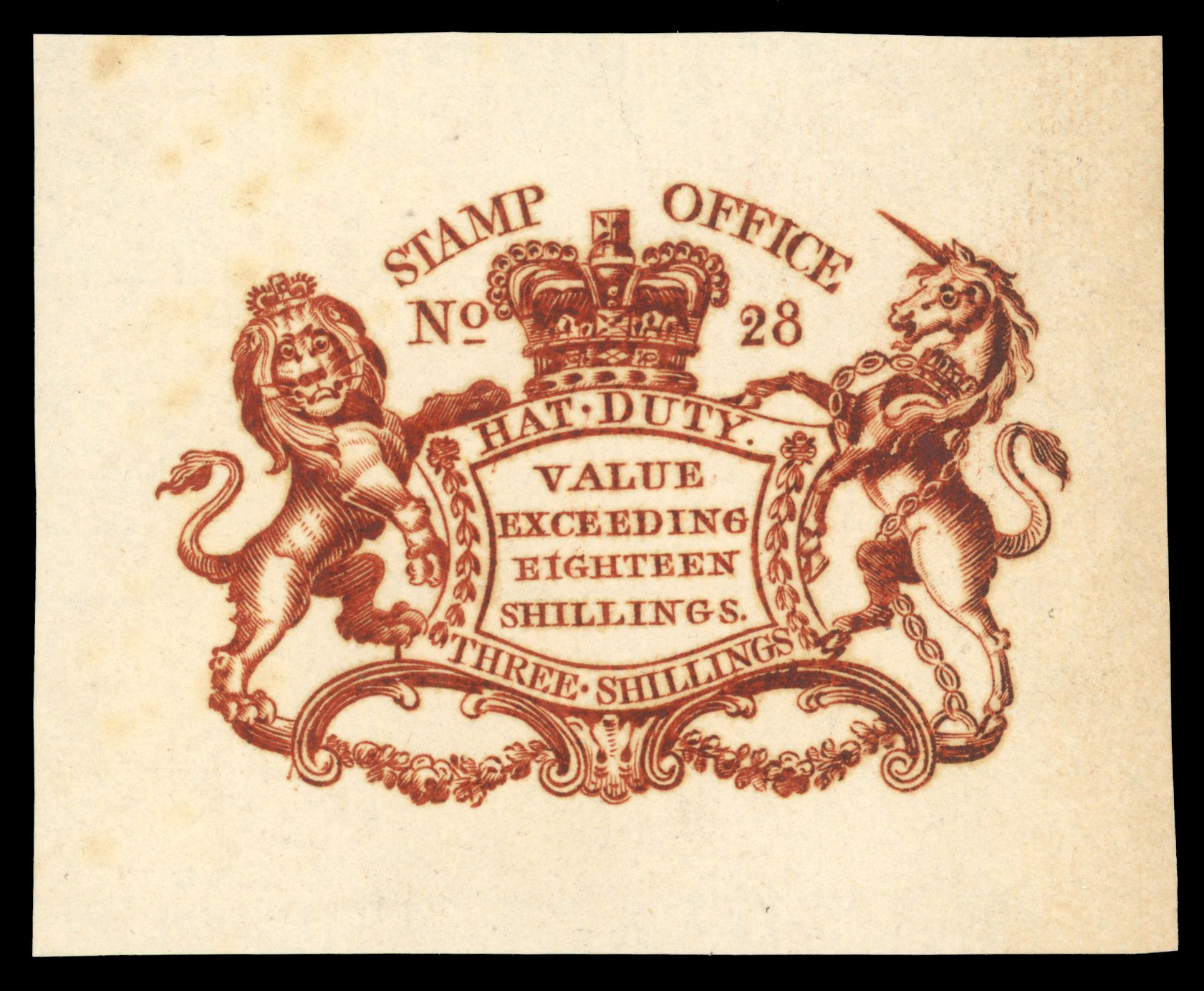 GB Hat Tax 1804 3/- chestnut proof impression