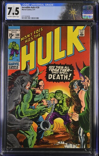 Incredible Hulk #139 CGC 7.5 President Richard Nixon cameo (Marvel Comics, 1971) Off-white to white pages
