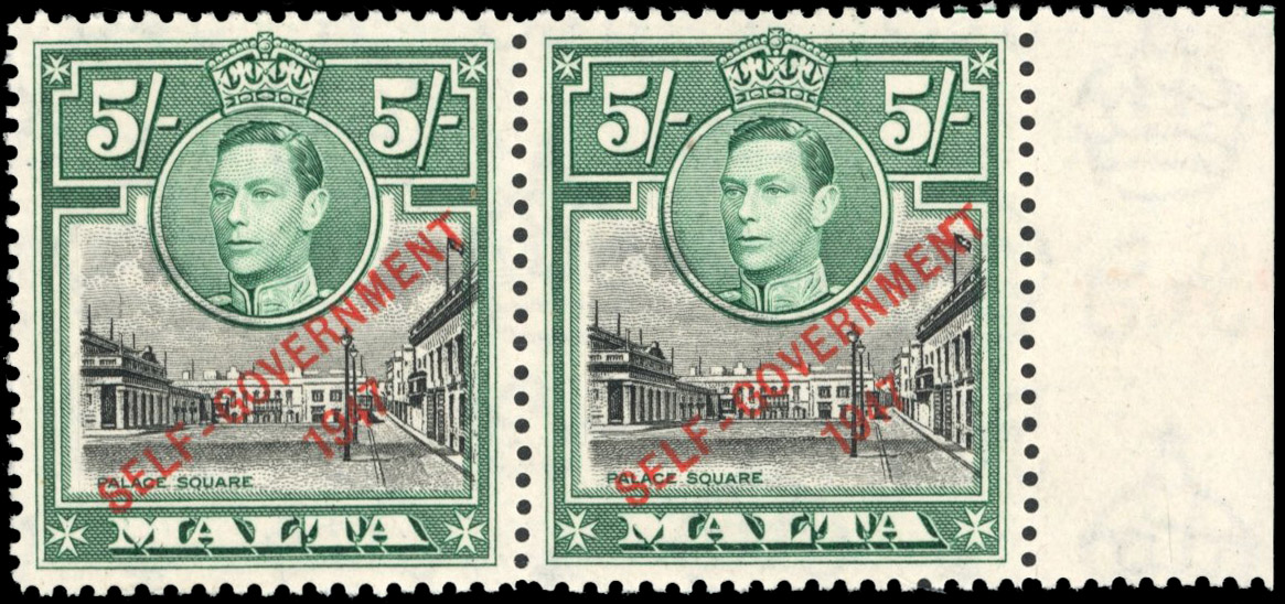 Malta SG 247a 1948 5/- joined NT pair mint