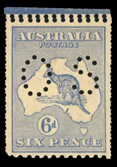 Australia SG O33 var 1915 official 6d ultramarine double perforation mint