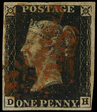 1840 1d black Plate 6 (DH), four clear to...