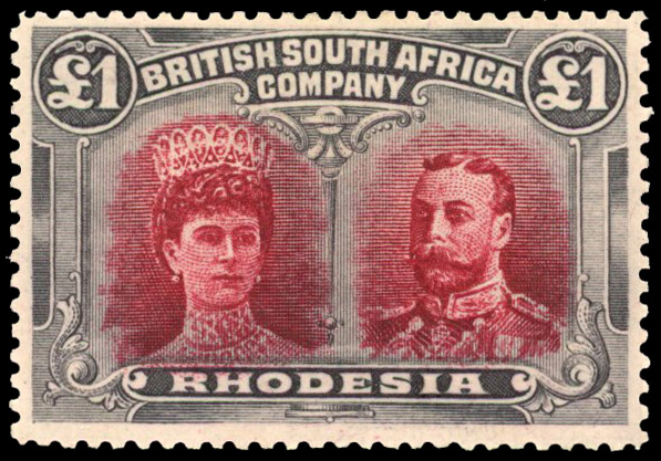 Rhodesia 1910-13 £1 crimson (towards lake) and blue-black perf 14