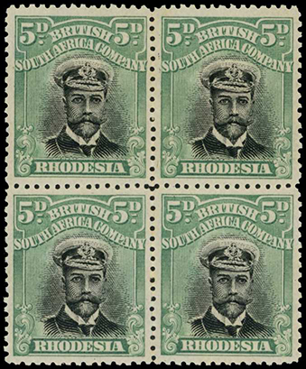 1917-20 5d Head Die II, perf 14. Block of...