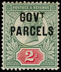 GB 1891 SG O70a 2d Government Parcels "No dot under T" variety