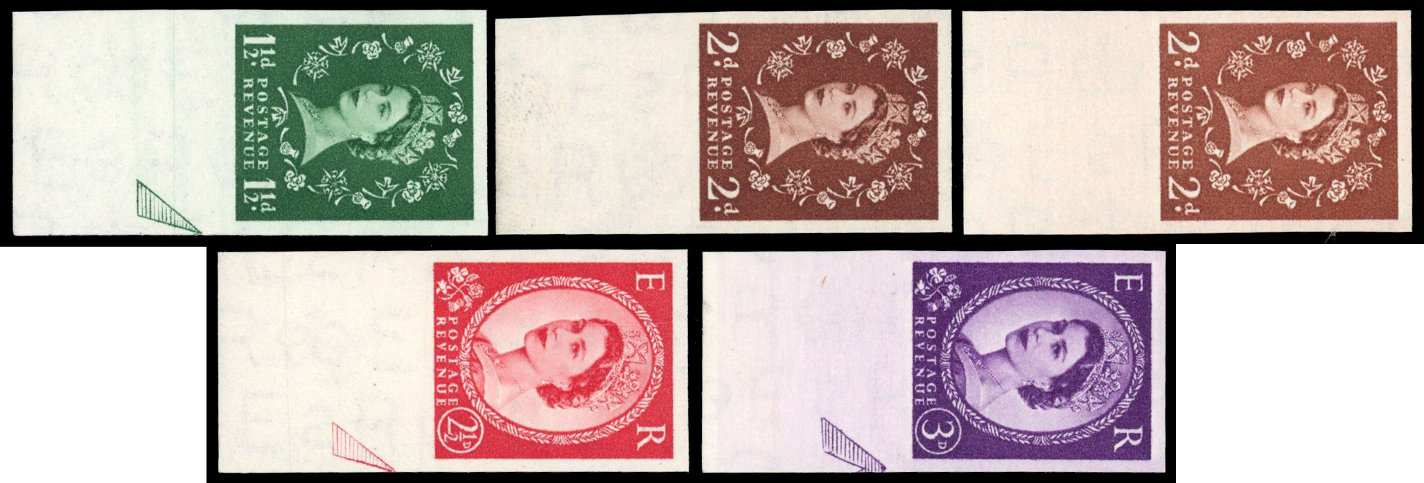 Great Britain 1956 1½d-3d "Wildings", Set of Five, BPMA Imprimatur, SG 542/5