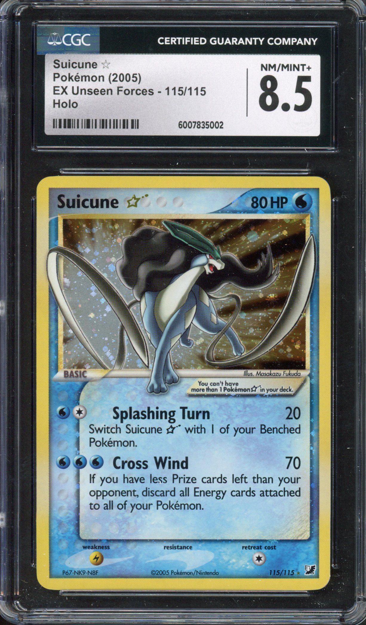 CGC 8.5 Suicune ☆ Gold Star - EX Unseen Forces 2005 - 115/115