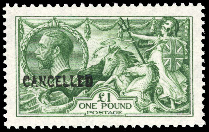 SG403var 1913 £1 Yellowish green paper trial.