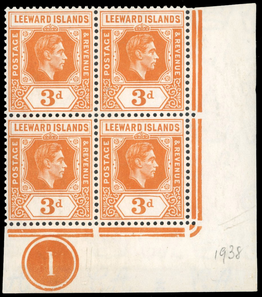 Leeward Islands SG 107 1938 3d Plate block mint