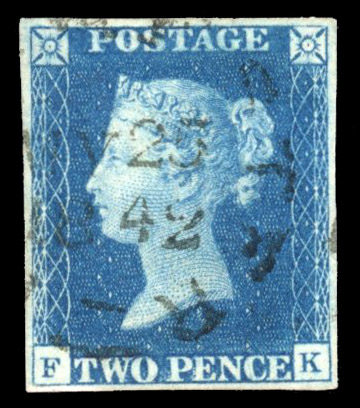 GB SG 5h 1840 2d blue Plate 1 with town postmark