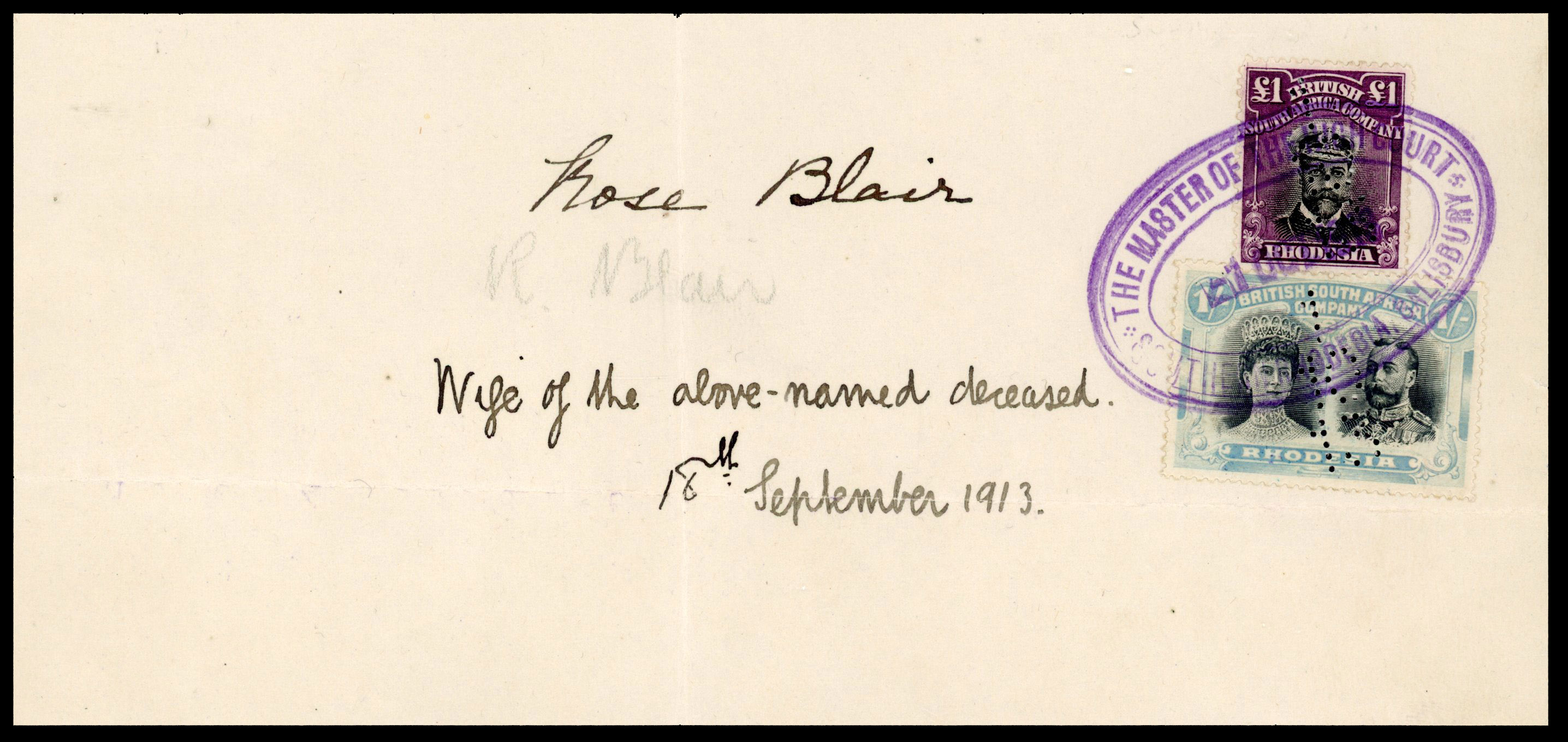 Rhodesia £1 SG 254a on Revenue document