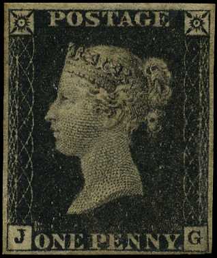 1840 1d black plate 2 (JG) with 4 clear...