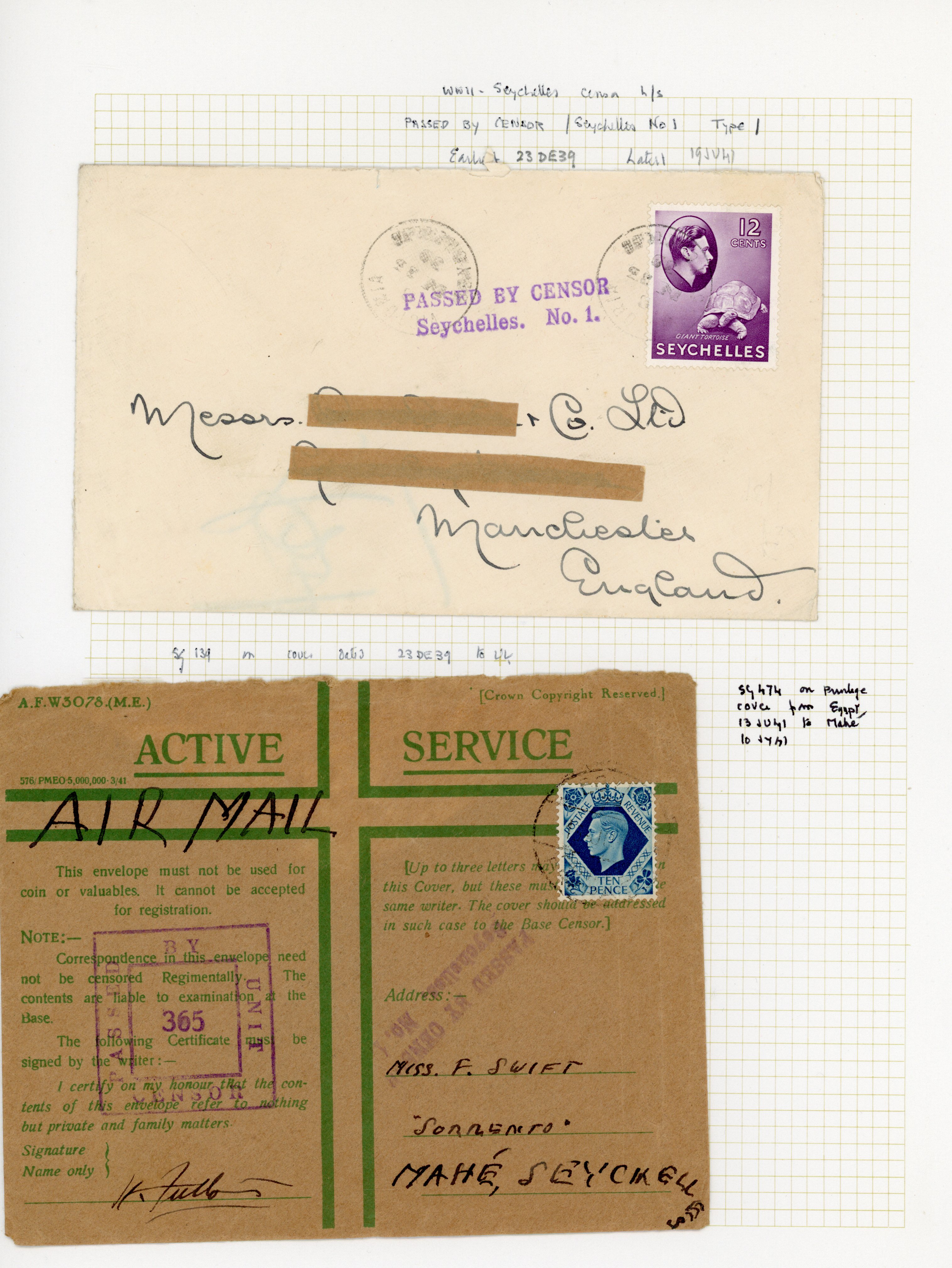 Seychelles WW2 Censored covers