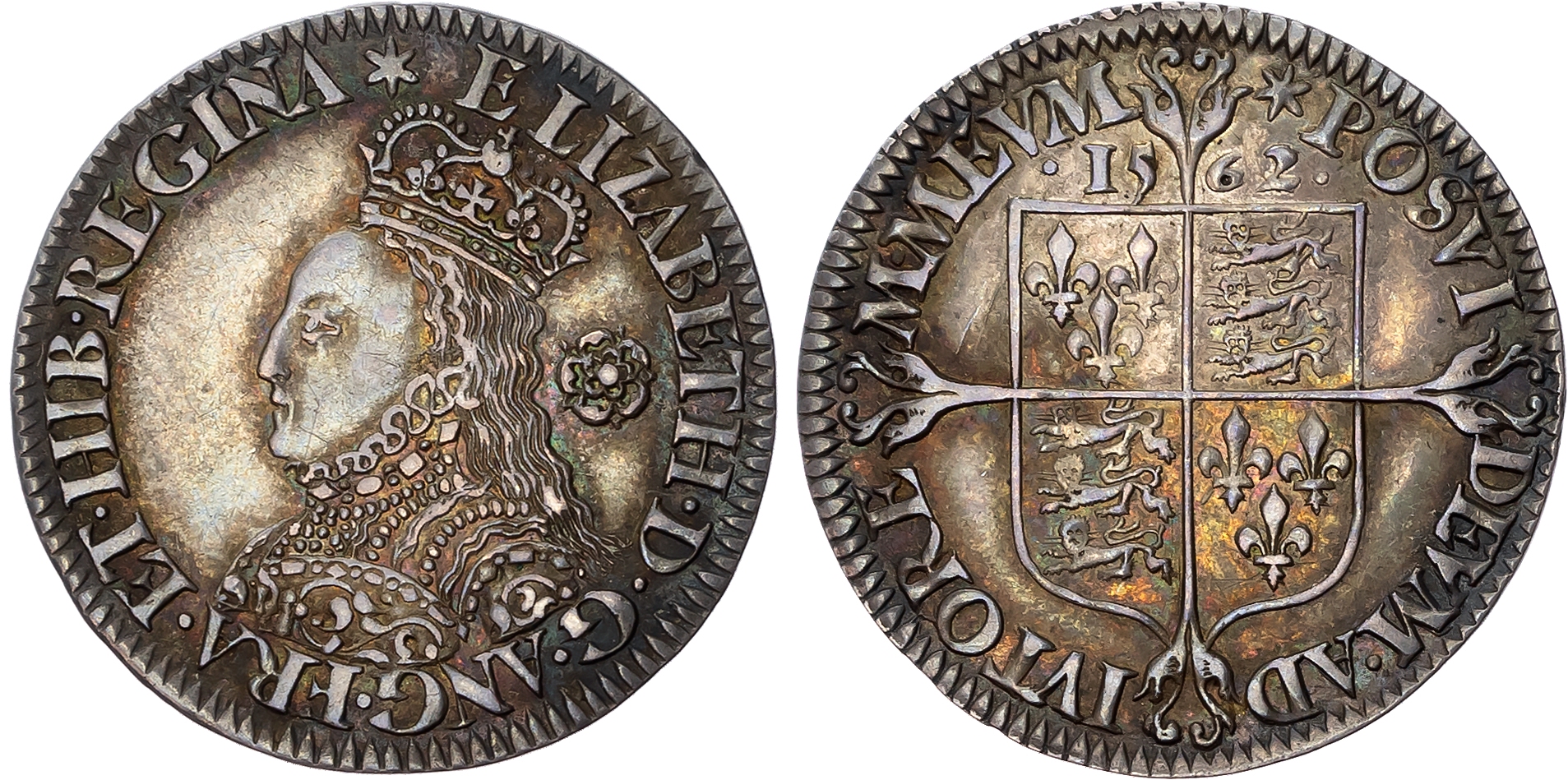 Elizabeth I (1558-1603) Sixpence, 1562, milled coinage, mintmark star. Large broad bust with elaborately decorated dress…