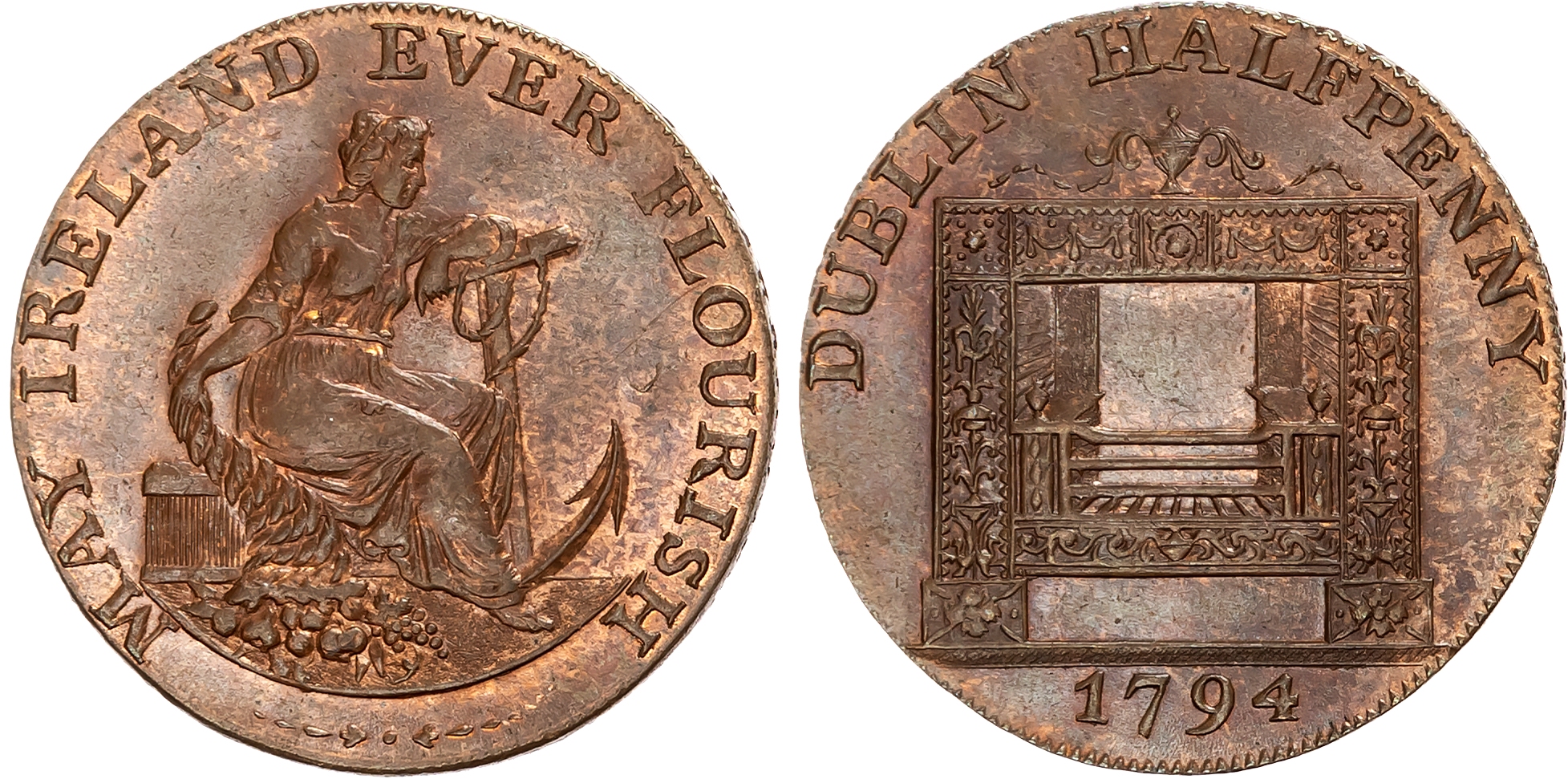 Co Dub. Dublin , William Parker (ironmonger) Halfpenny 1794, Hope seated right with cornucopia and anchor, rev . fire g …