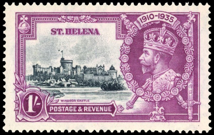 St Helena SG 127h 1935 Jubilee 1s dot by flagstaff mint