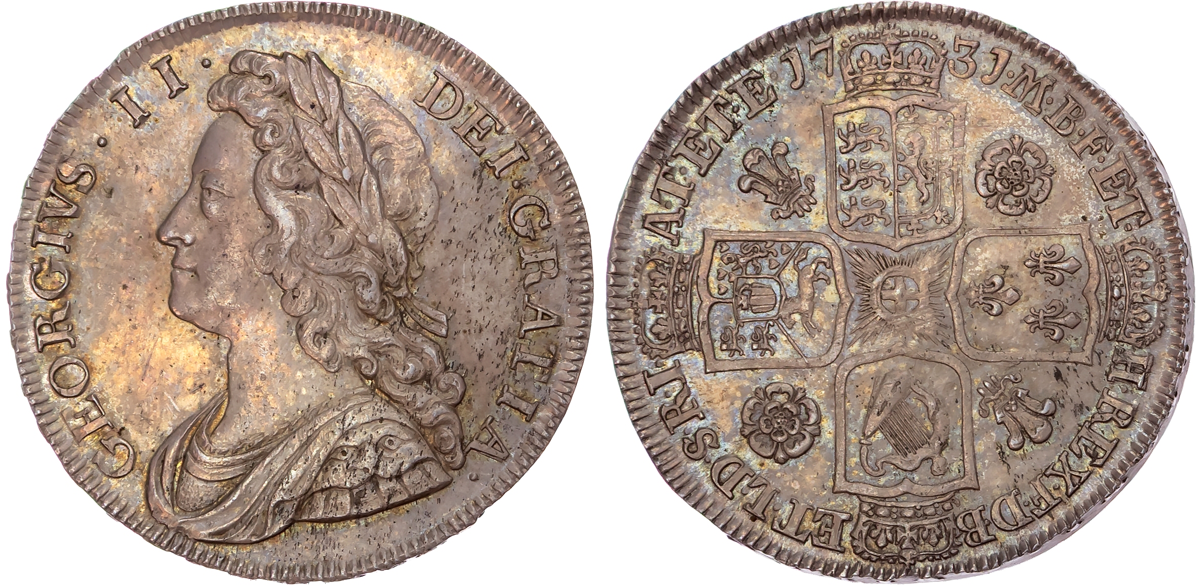 George II (1727-1760), AR Halfcrown, 1731, QVINTO, roses and plumes.