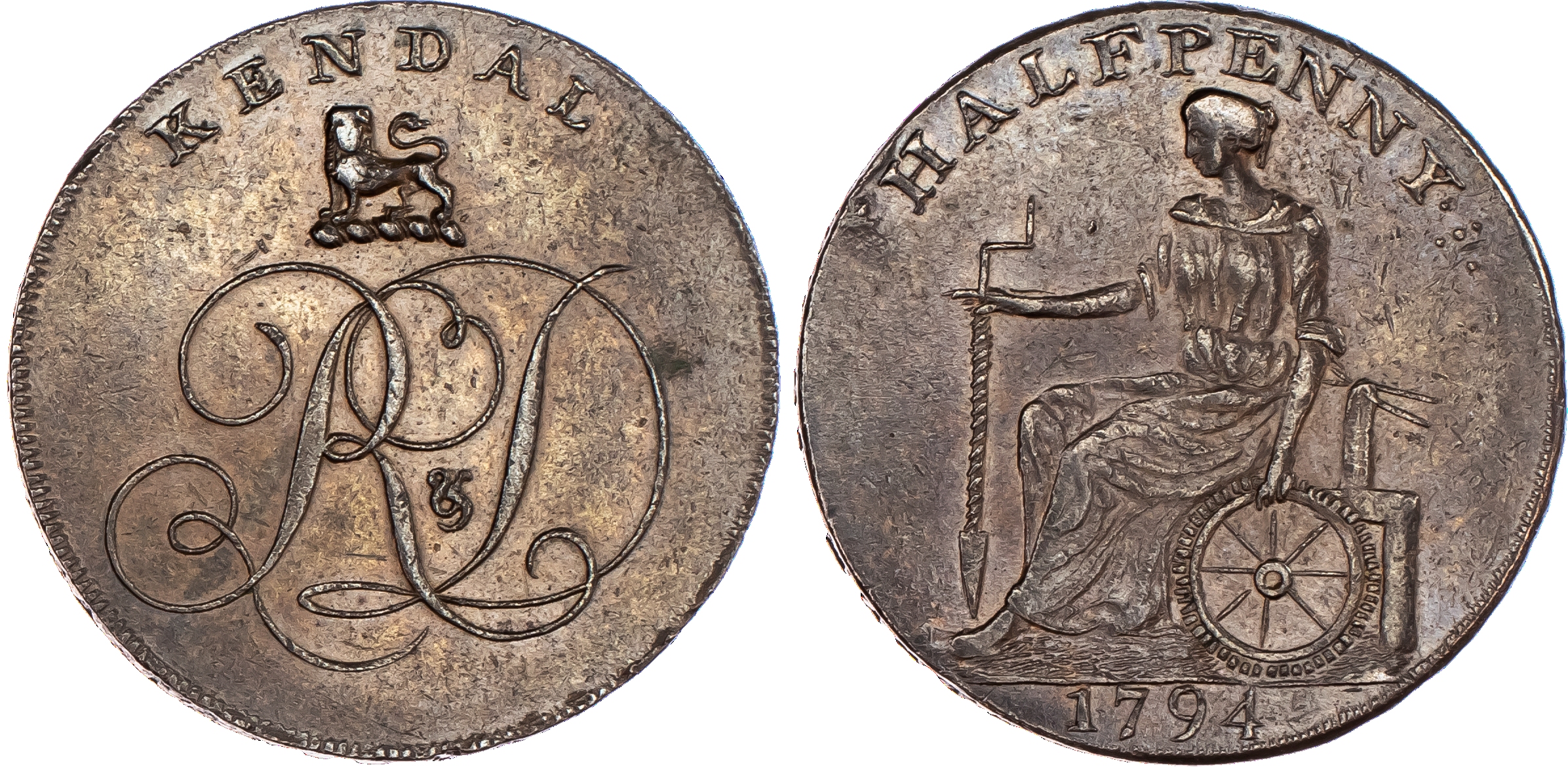 Kendal, Lutwyche mule Halfpenny 1794, Lion...