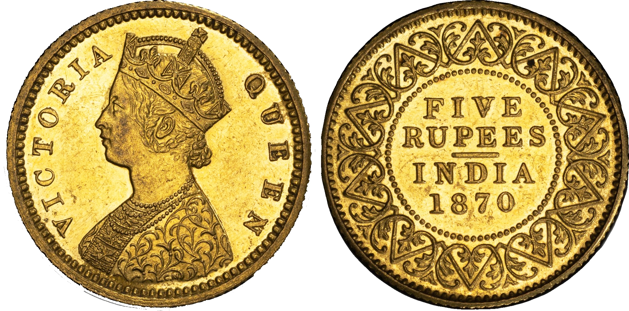 India, EIC, Victoria (1839-1901), gold Proof Restrike 5 Rupees - PR 61