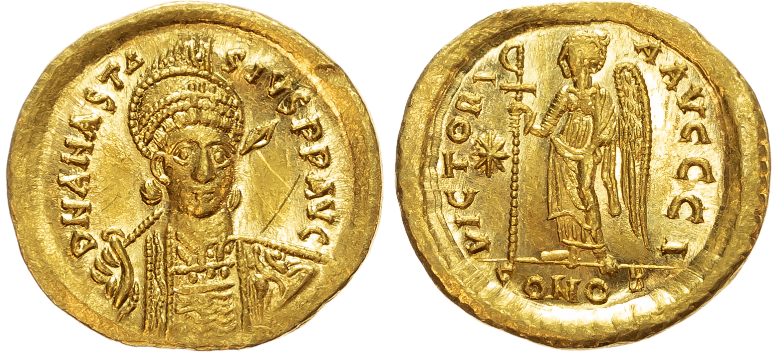 Anastasius I (AD 491-518) AV Solidus, Constantinople, AD 498-518, 4.43g. 