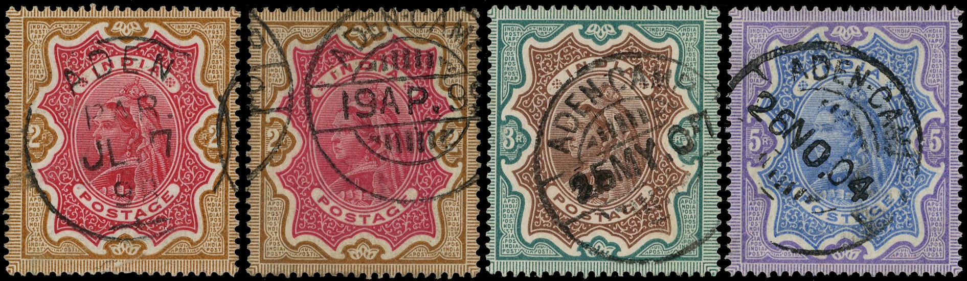 Aden: India used Abroad 1895 QV high values with Aden cds SG Z60-Z63