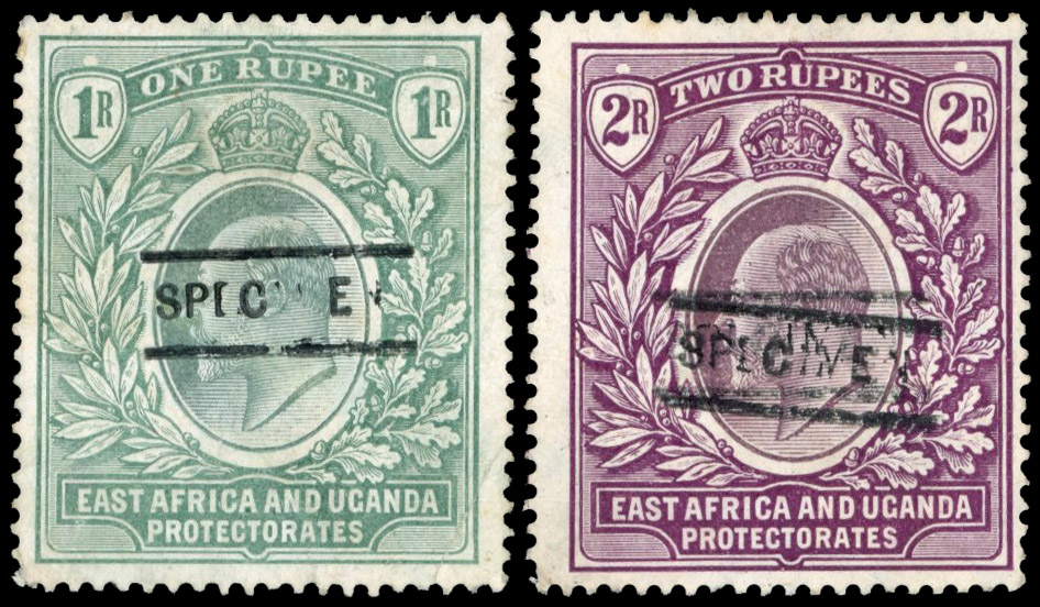 KUT SG 26s, 27s 1904-7 1r, 2r with local Specimen handstamps
