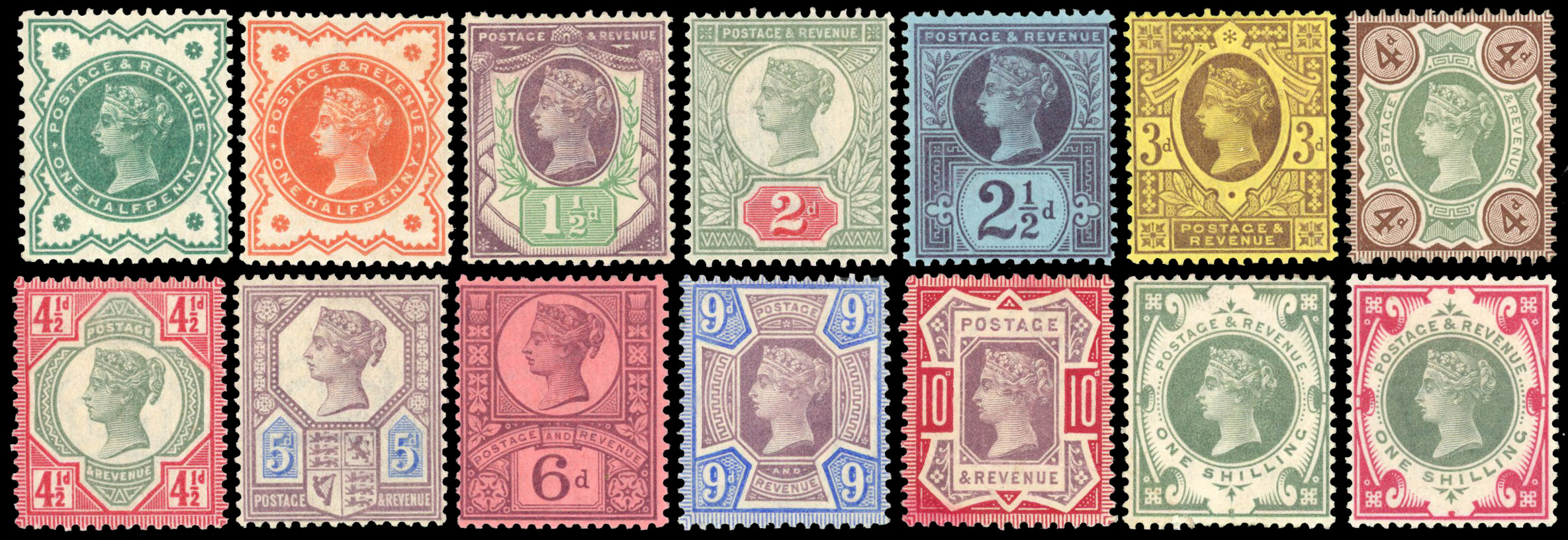 GB: 1887 Jubilee set to 1s (both), good to fine o.g. SG 197/211, 214 