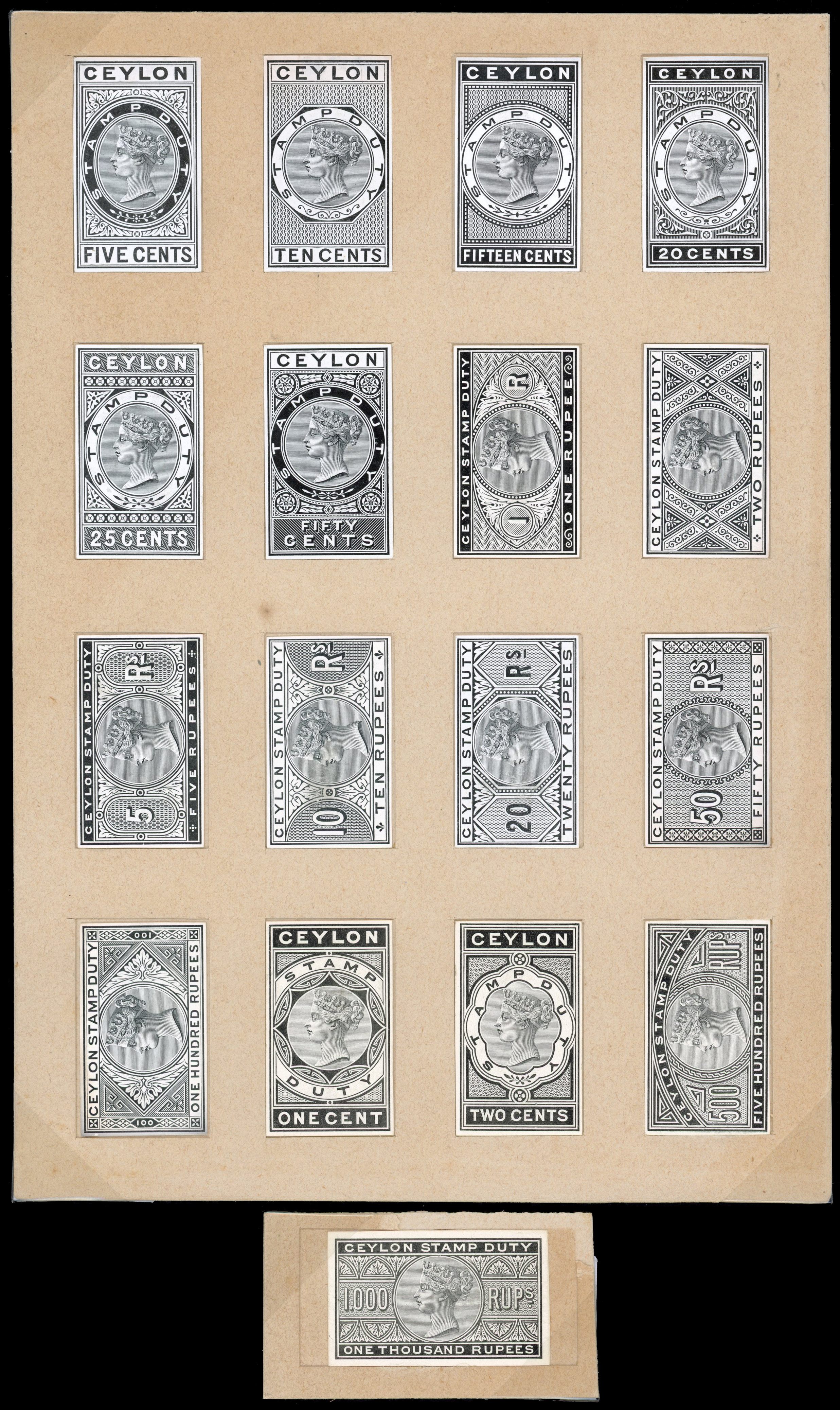 Ceylon Revenue 1873-81 Stamp Duty Revenue Set of Die Proofs